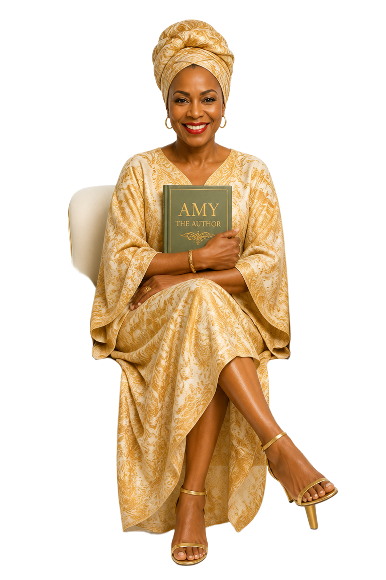 Amy the Author — 3D brand avatar of Amy seated holding her book