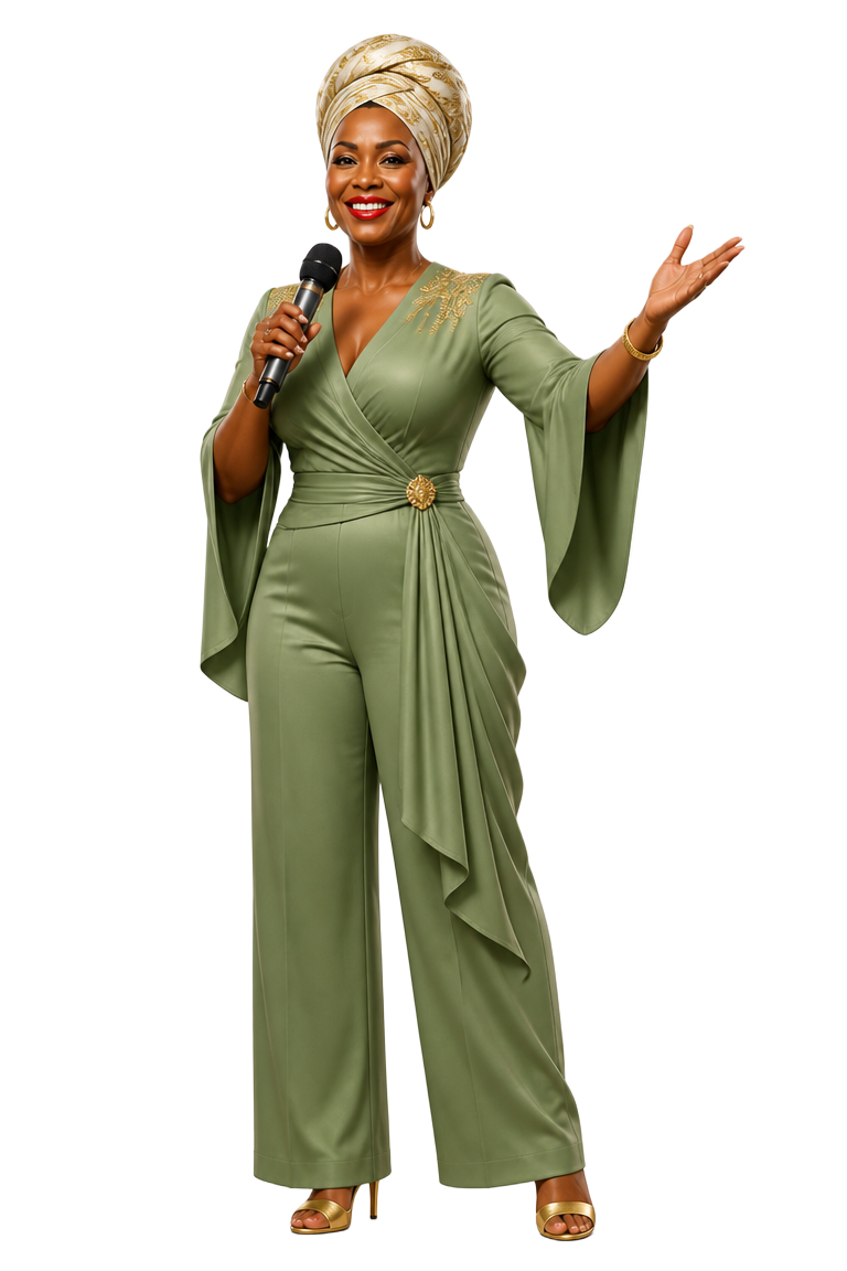 Amy the Speaker — 3D brand avatar of Amy on stage with a microphone
