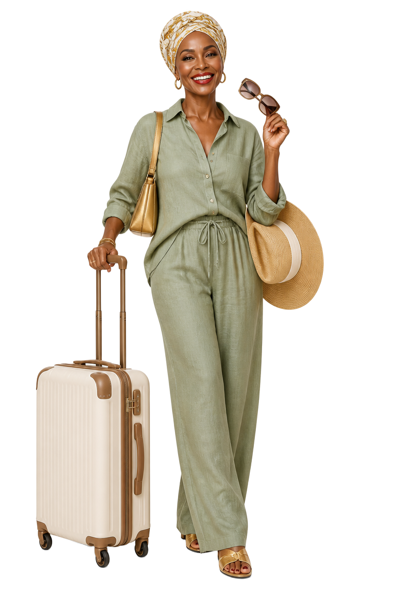 Amy the Traveler — 3D brand avatar of Amy with a suitcase and sun hat